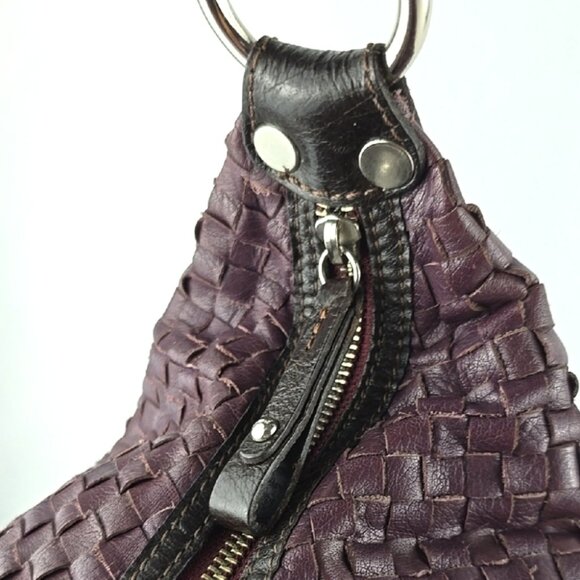 TANO Purple Black Woven Leather Large Shoulder Handbag Satchel Top Zip Closure - Picture 9 of 15